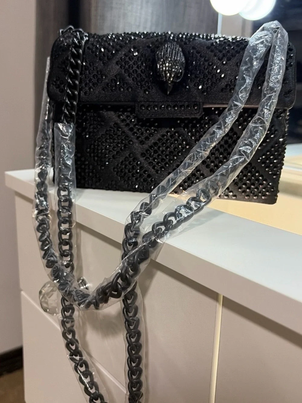 Kurt Geiger Black Crystal-Stud Evening Clutch